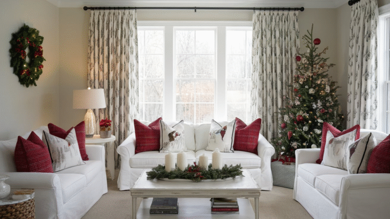 24 Christmas Living Room Curtain Ideas